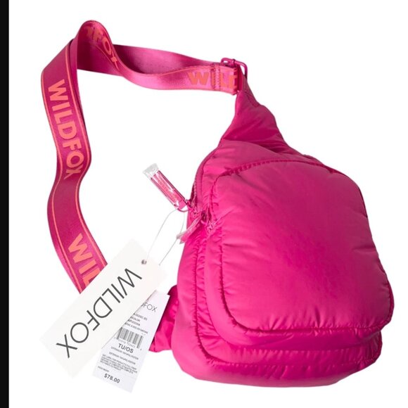 Wildfox Parachute Crossbody Zip Sling Belt Purse Pink Puffy Bag - Picture 9 of 9